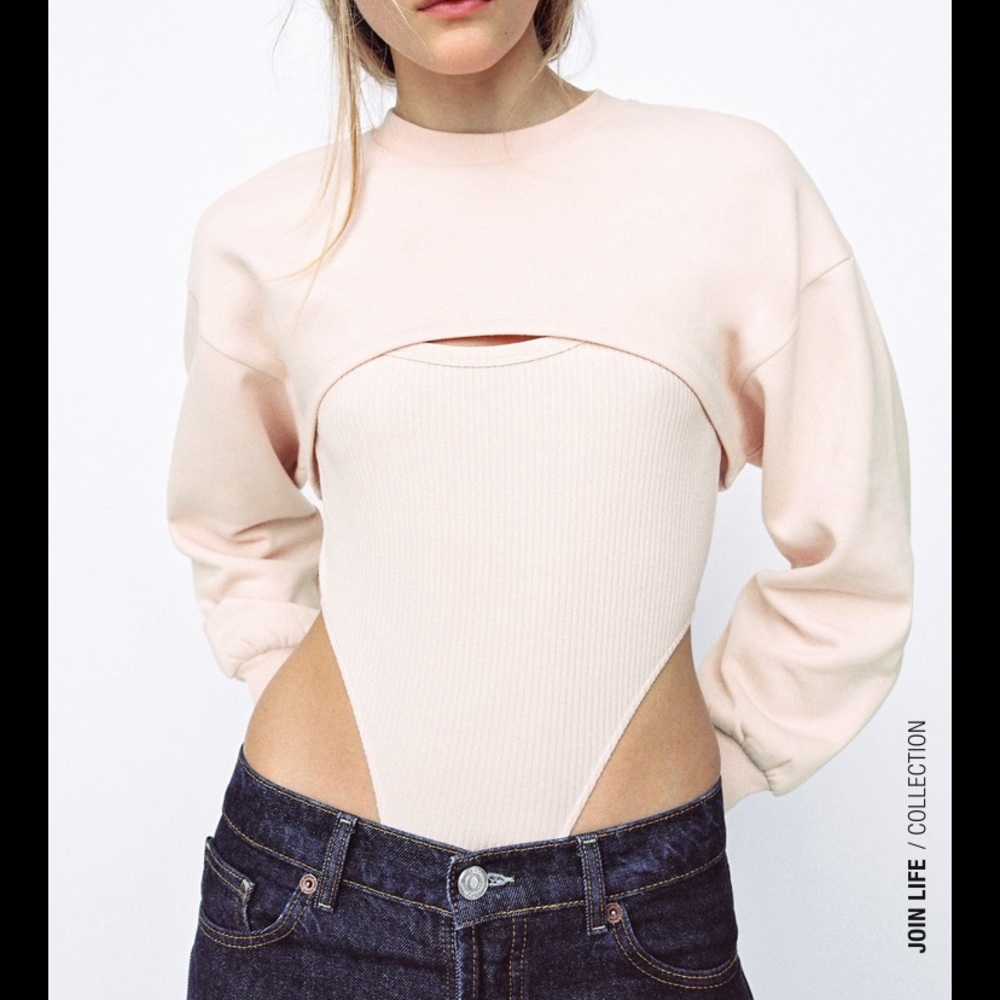 Zara baby pink arm warmer sweatshirt